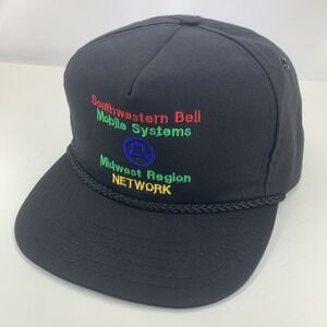 Southwestern Bell Hat Size A Just Midwest Region Black Rope Trucker Cap Vintage